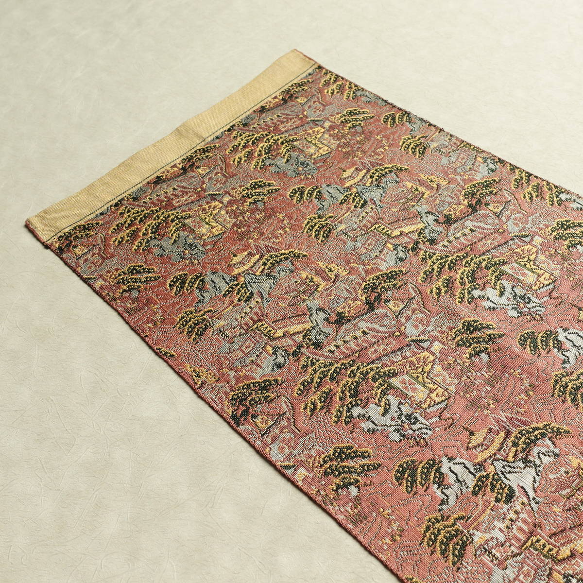 名古屋帯 全通柄 良品 正絹 風景柄 通し仕立て なごや帯 リサイクル帯 帯 ピンク_画像18