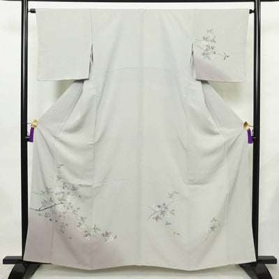 付け下げ 正絹 花柄 袷仕立て 身丈160.5cm 裄丈64cm リサイクル着物 一部しつけ糸付き 着物 入学式 七五三 お宮参り フォーマル グレー