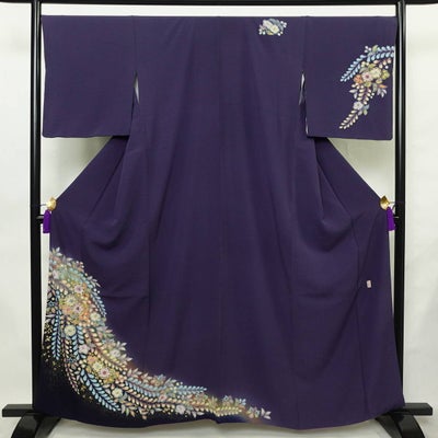 付け下げ　辻が花 翠山工房 落款入り 正絹 花柄 袷仕立て 身丈160.5cm 裄丈69cm リサイクル着物 着物 金彩 入学式 七五三 お宮参り フォーマル 紫・藤色