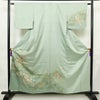 付け下げ 正絹 花柄 袷仕立て 身丈156.5cm 裄丈62.5cm リサイクル着物 着物 箔 金彩 入学式 卒業式 七五三 お宮参り フォーマル 桜 緑・うぐいす色_画像1