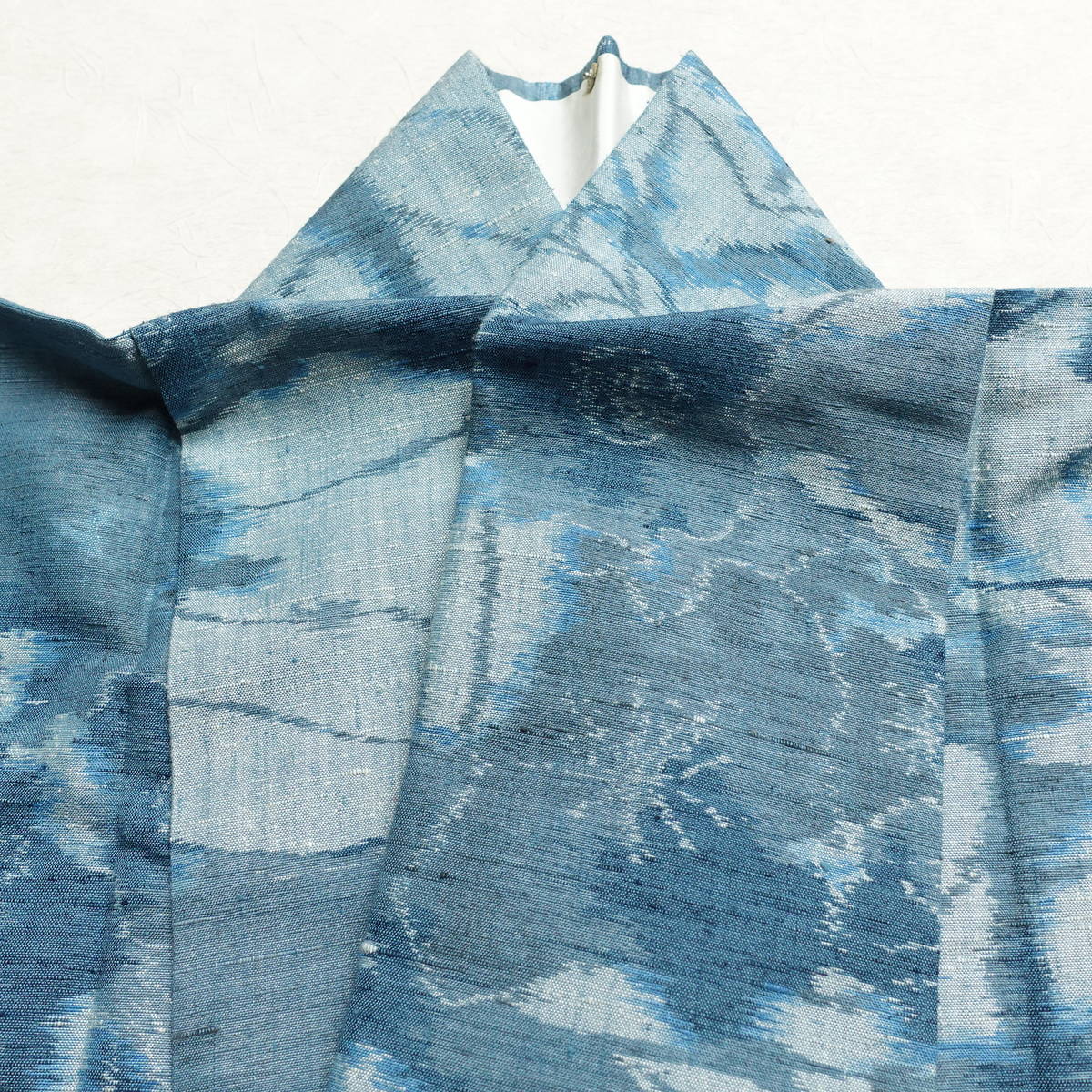 単衣 紬 正絹 花柄 単衣仕立て 身丈153cm 裄丈62.5cm リサイクル着物 着物 青・紺_画像21