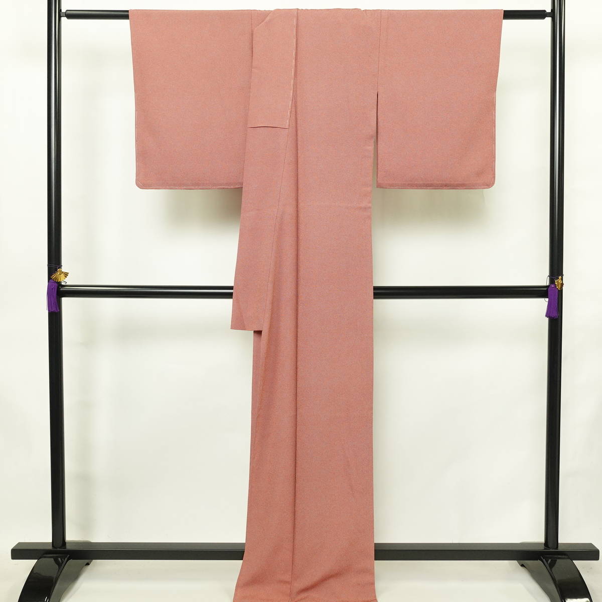 単衣 鮫小紋 小紋 良品 ポリエステル 流水・波柄 単衣仕立て 身丈167.5cm 裄丈66cm リサイクル着物 一部しつけ糸付き 着物 赤・朱_画像2