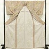 単衣 小紋 良品 ポリエステル 木の葉・植物柄 単衣仕立て 身丈168.5cm 裄丈67cm リサイクル着物 着物 ベージュ_画像3
