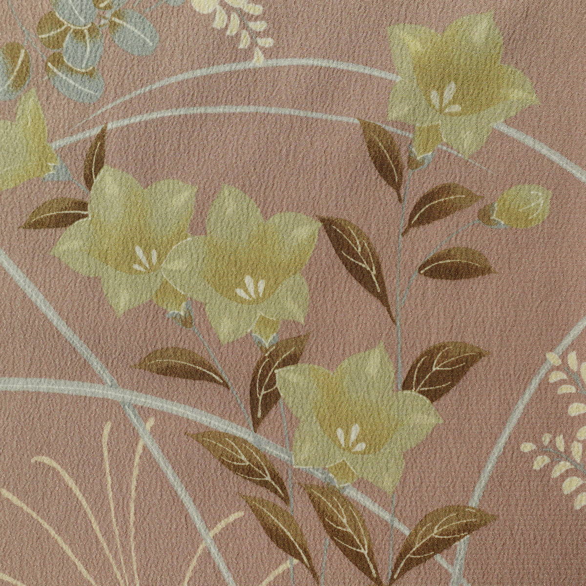 単衣 小紋 良品 ポリエステル 木の葉・植物柄 単衣仕立て 身丈168.5cm 裄丈67cm リサイクル着物 着物 ベージュ_画像8