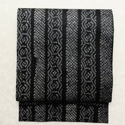 名古屋帯 全通柄 正絹 縞柄・線柄 名古屋仕立て なごや帯 リサイクル帯 帯 黒