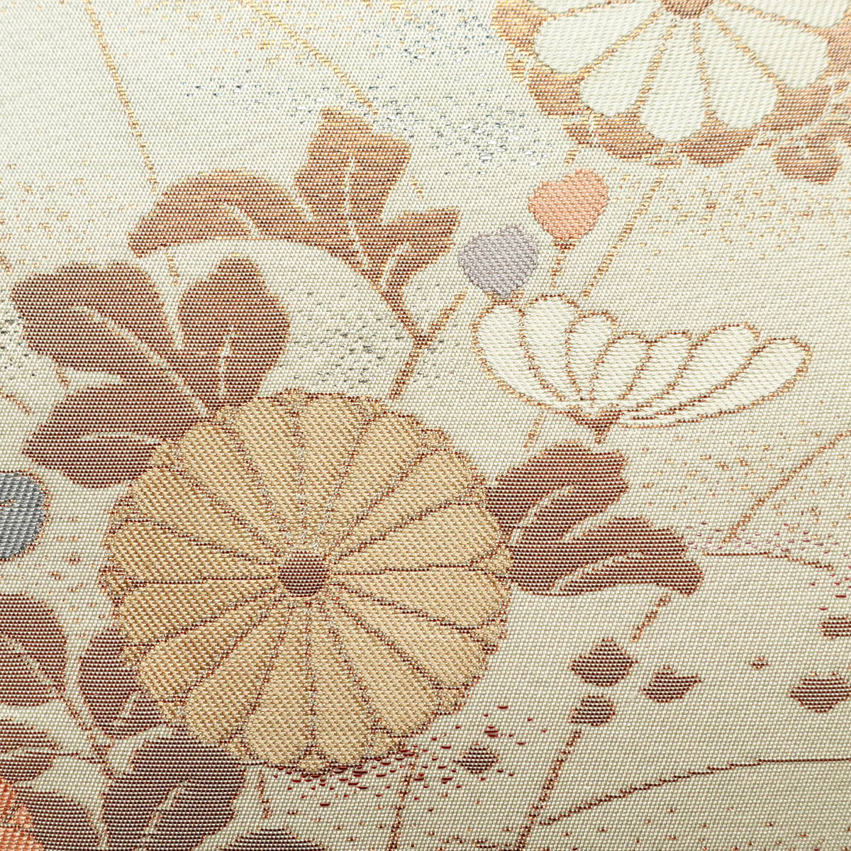 名古屋帯 六通柄 良品 正絹 花柄 名古屋仕立て なごや帯 リサイクル帯 帯 箔 菊 ベージュ_画像4