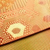 名古屋帯 六通柄 良品 正絹 幾何学柄・抽象柄 通し仕立て なごや帯 リサイクル帯 帯 橙_画像14