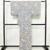 小紋 縮緬 付下小紋 正絹 木の葉・植物柄 袷仕立て 身丈167cm 裄丈66cm リサイクル着物 着物 紫・藤色_画像2