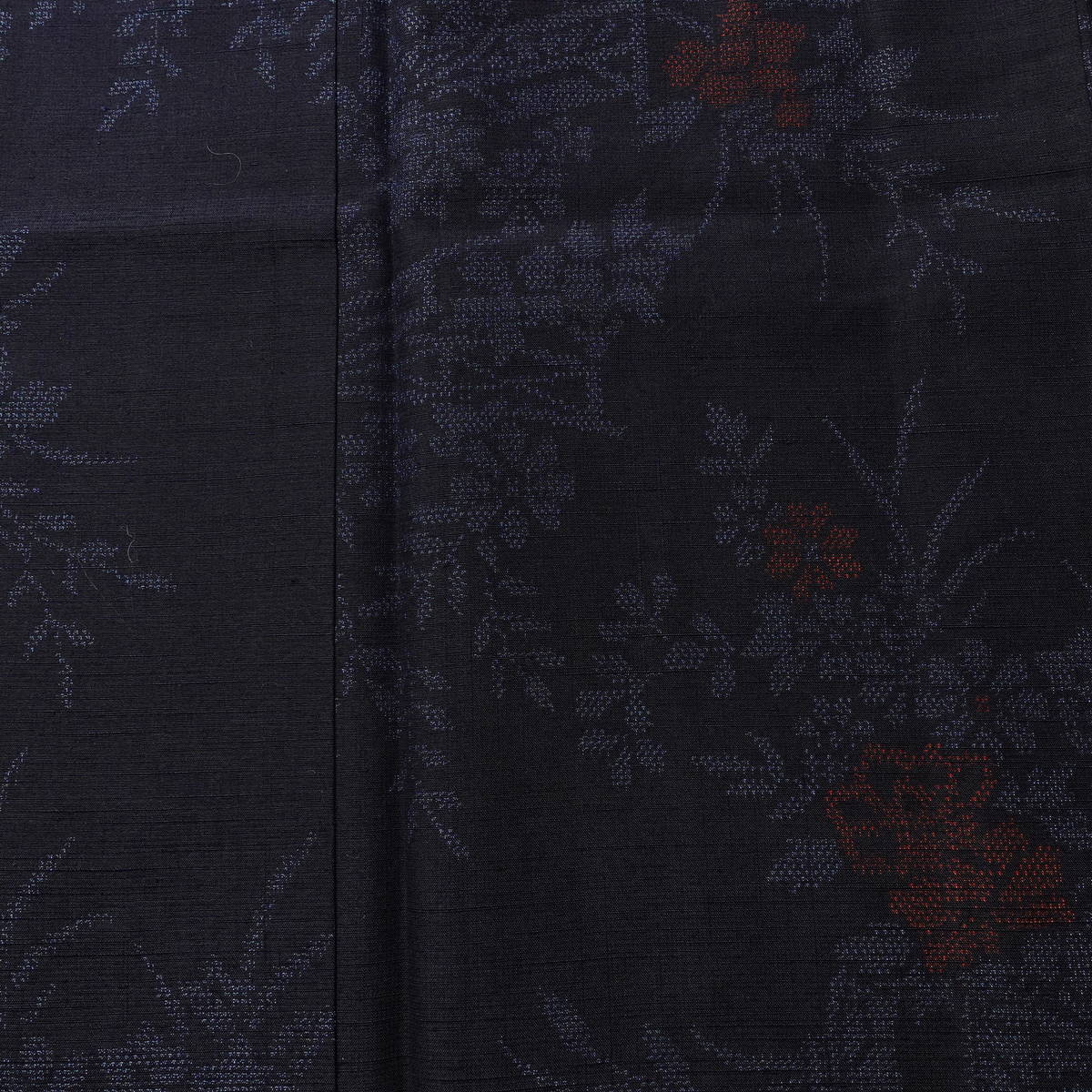 紬 良品 しつけ糸付き 正絹 木の葉・植物柄 袷仕立て 身丈166cm 裄丈64cm リサイクル着物 着物 青・紺_画像6