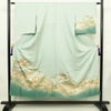 訪問着 良品 金駒刺繍 綸子 正絹 木の葉・植物柄 袷仕立て 身丈149.5cm 裄丈61.5cm リサイクル着物 着物 刺繍 箔 共八掛 金彩 入学式 卒業式 結婚式 七五三 お宮参り フォーマル 四季花 緑・うぐいす色_画像1