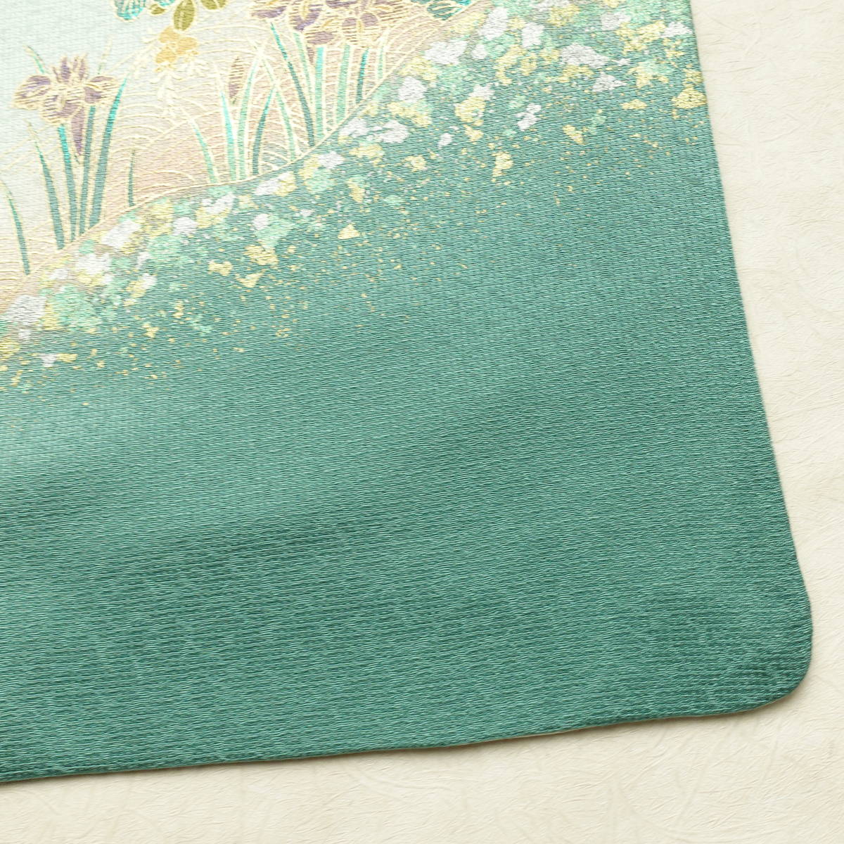 訪問着 良品 金駒刺繍 綸子 正絹 木の葉・植物柄 袷仕立て 身丈149.5cm 裄丈61.5cm リサイクル着物 着物 刺繍 箔 共八掛 金彩 入学式 卒業式 結婚式 七五三 お宮参り フォーマル 四季花 緑・うぐいす色_画像21