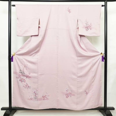 付け下げ 正絹 花柄 袷仕立て 身丈158cm 裄丈63cm リサイクル着物 着物 入学式 結婚式 七五三 お宮参り フォーマル 松 菊 ピンク