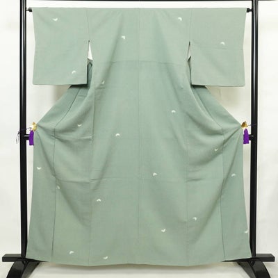 小紋 良品 縮緬 正絹 その他の柄 袷仕立て 身丈160cm 裄丈65cm リサイクル着物 着物 緑・うぐいす色