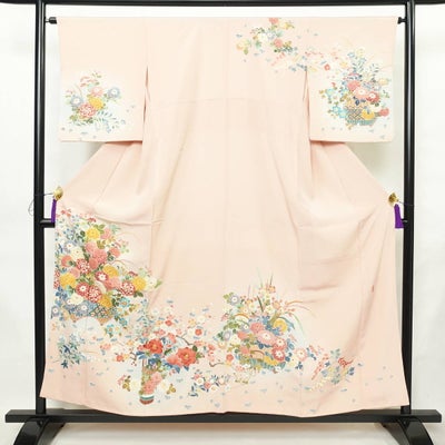 訪問着 正絹 花柄 袷仕立て 身丈154.5cm 裄丈64.5cm リサイクル着物 着物 入学式 結婚式 七五三 お宮参り フォーマル ピンク