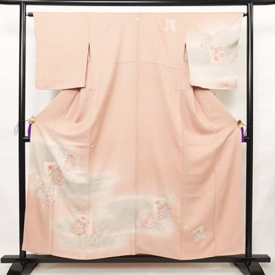 付け下げ 蘇州刺繍 一つ紋付き 正絹 花柄 袷仕立て 身丈155.5cm 裄丈64cm リサイクル着物 一部しつけ糸付き 着物 刺繍 入学式 結婚式 七五三 お宮参り フォーマル ピンク
