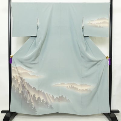 訪問着 良品 正絹 風景柄 袷仕立て 身丈159.5cm 裄丈68.5cm リサイクル着物 着物 共八掛 入学式 卒業式 七五三 お宮参り フォーマル 青・紺